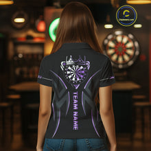 Load image into Gallery viewer, Black And Purple Dartboard Crown Dart Shirts For Women Custom Dart Jersey Team Polo &amp; Quarter Zip TDM4092