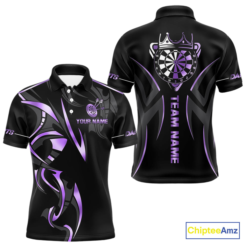 Black And Purple Dartboard Crown Dart Shirts For Men Custom Dart Jersey Team Polo & Quarter Zip TDM4092