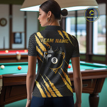 Load image into Gallery viewer, Black And Gold Scratch Billiard Shirts For Women Custom 8 Ball Crown Pool Team Jersey Polo &amp; 1/4 Zip TDM4095