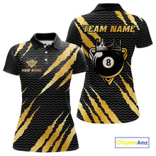 Load image into Gallery viewer, Black And Gold Scratch Billiard Shirts For Women Custom 8 Ball Crown Pool Team Jersey Polo &amp; 1/4 Zip TDM4095