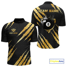 Load image into Gallery viewer, Black And Gold Scratch Billiard Shirts For Men Custom 8 Ball Crown Pool Team Jersey Polo &amp; 1/4 Zip TDM4095