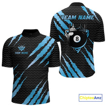 Load image into Gallery viewer, Black And Blue Scratch Billiard Shirts For Men Custom 8 Ball Crown Pool Team Jersey Polo &amp; 1/4 Zip TDM4097