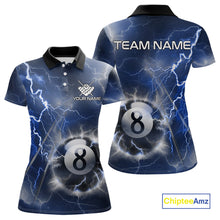 Load image into Gallery viewer, Personalized Blue Thunder Lightning 8 Ball Billiard Shirt For Women Custom Pool Team Jerseys TDM4462