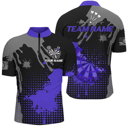 Personalized Grunge Paint Darts Polo & 1/4 Zip Shirts For Men Best Darts Shirts Team Jersey |Purple TDM2389