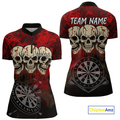 Black And Red Grunge Skull Womens Dart Shirts Custom Dart Jerseys Team Polo & Quarter Zip TDM5127