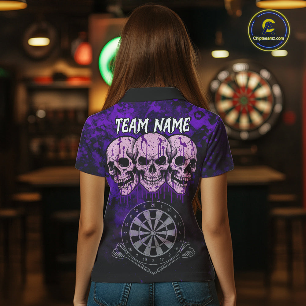 Black And Purple Grunge Skull Womens Dart Shirts Custom Dart Jerseys Team Polo & Quarter Zip TDM5128