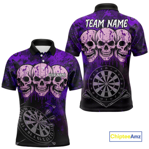 Black And Purple Grunge Skull Mens Dart Shirts Custom Dart Jerseys Team Polo & Quarter Zip TDM5128