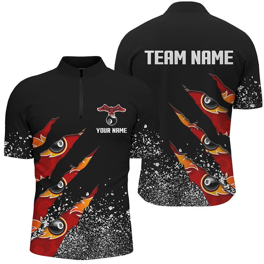 Custom Ball 8 Black Grunge Billiard Men Quarter-Zip Shirts Custom Name Billiard Jerseys  TDM0653