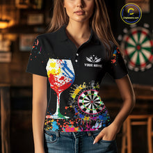 Load image into Gallery viewer, Personalized Colorful Splash Dart Shirts For Women, Funny Wine Glass Custom Darts Jersey Outfit TDM4099