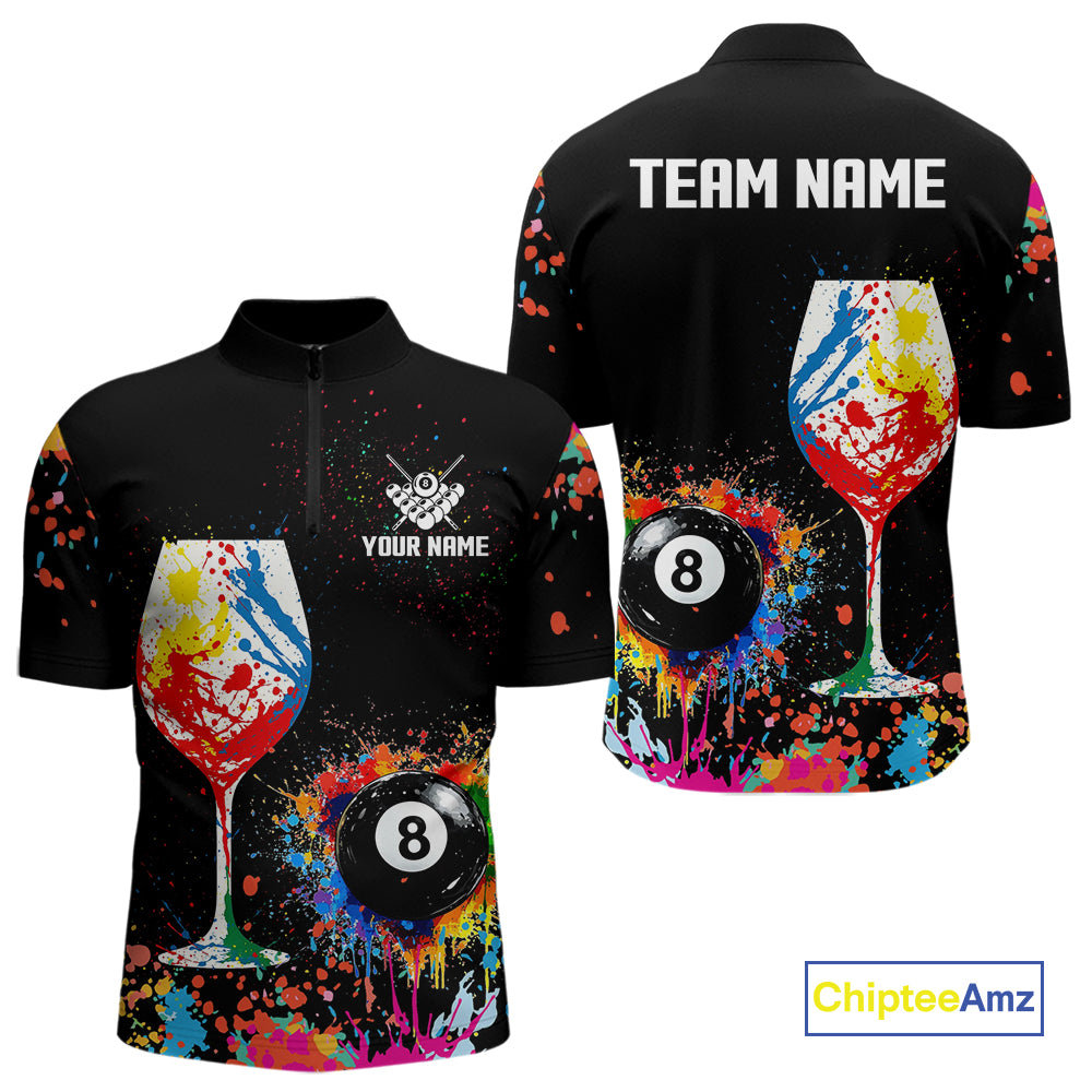 Personalized Colorful Splash 8 Ball Billiard Shirts For Men, Funny Wine Glass Custom Pool Jerseys TDM4100
