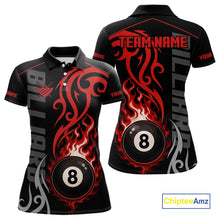 Load image into Gallery viewer, Black And Red Tribal Flame 8 Ball Pool Billiards Shirts For Women Custom Pool Team Jerseys TDM4101