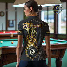 Load image into Gallery viewer, Black And Gold Tribal Flame 8 Ball Pool Billiards Shirts For Women Custom Pool Team Jerseys TDM4102