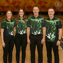 Load image into Gallery viewer, Bowling team wearing matching green thunder lightning tiger jerseys front view.