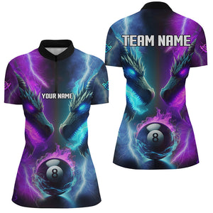 Custom Blue Purple Fire 3D Dragon 8 Ball Pool Billiard Shirts For Women, Team League Billiard Jerseys TDM2394