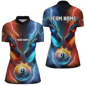 Personalized Water Fire 3D Dragon 9 Ball Pool Billiard Shirts For Women, Team League Billiard Jersey TDM2396