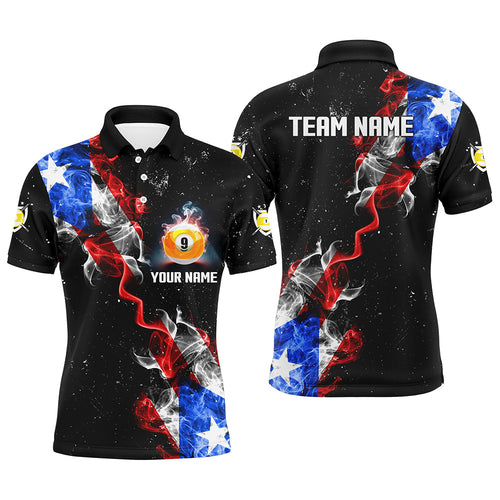 9 Ball Pool Us Flag Smoke Custom Grunge Men Billiard Shirts, Patriotic Billiard Jerseys Uniform TDM2398