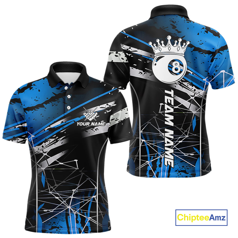 Black And Blue 8 Ball Crown Men's Billiard Shirts Custom Billiards Jerseys, Pool League Team Shirt TDM5133