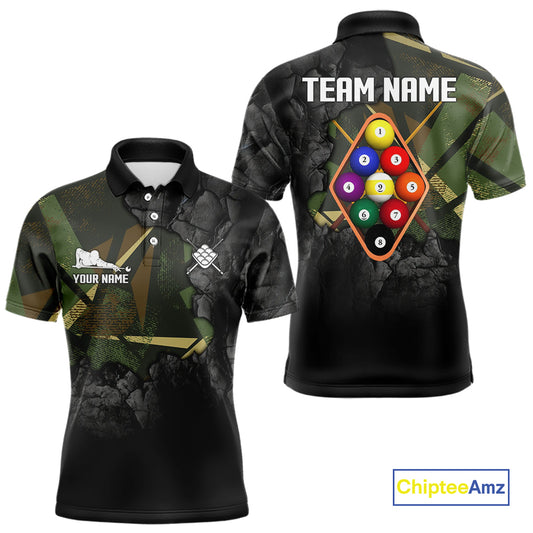 Personalized 9 Ball Pool Shirt For Men Custom Black And Military Green Billiard Team Jersey  TDM5136