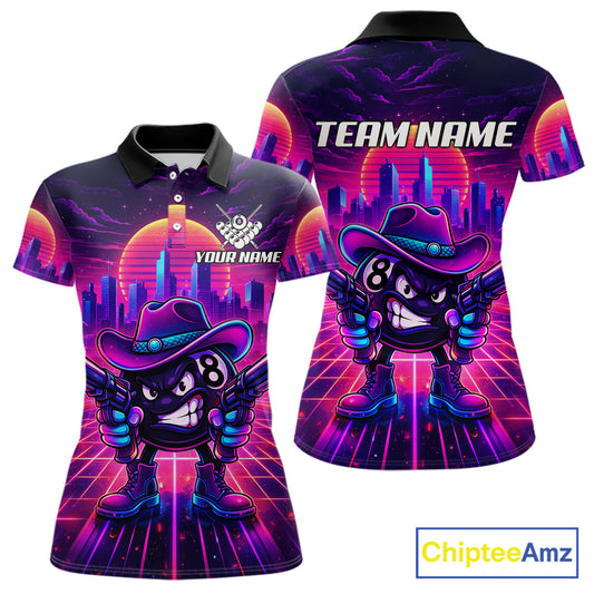 Custom Retro Funny Neon 8 Ball Pool Billiard Shirt For Women, Billiard Team Jersey Polo & 1/4 Zip TDM6219