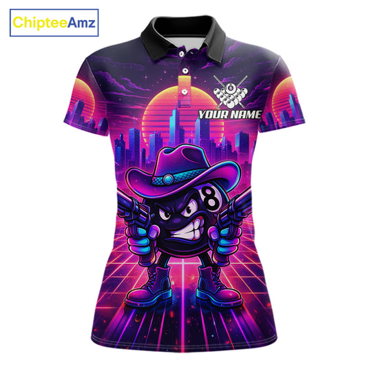 Custom Retro Funny Neon 8 Ball Pool Billiard Shirt For Women, Billiard Team Jersey Polo & 1/4 Zip TDM6219