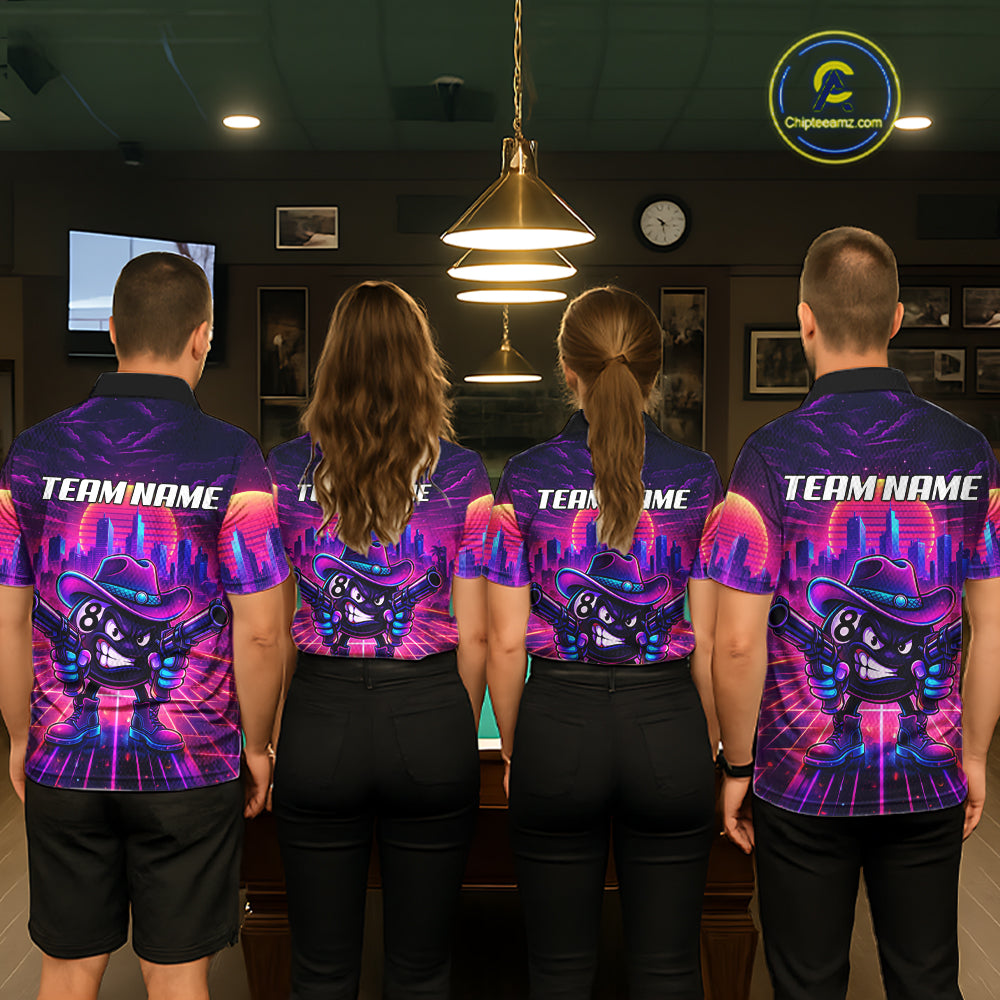 Custom Retro Funny Neon 8 Ball Pool Billiard Shirt For Men, Billiard Team Jersey Polo & 1/4 Zip TDM6219