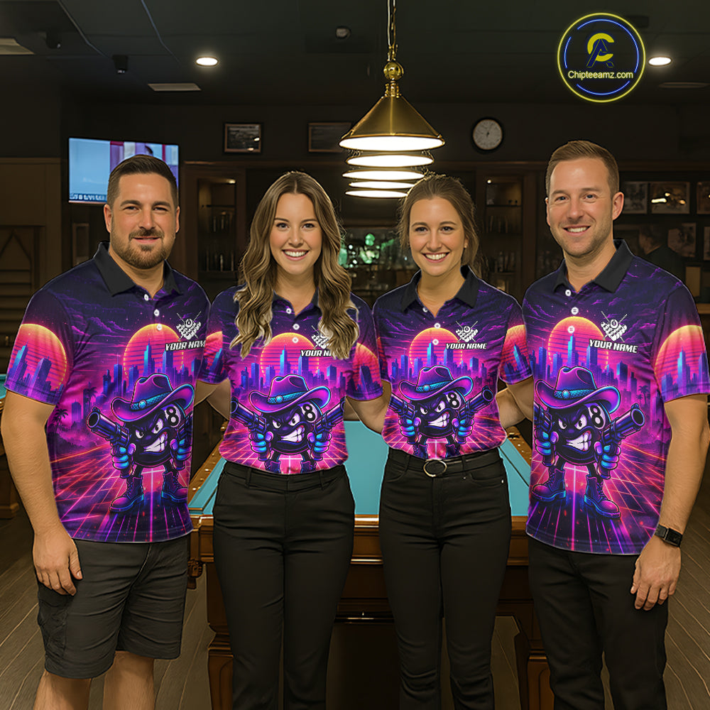 Custom Retro Funny Neon 8 Ball Pool Billiard Shirt For Men, Billiard Team Jersey Polo & 1/4 Zip TDM6219