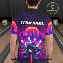 Load image into Gallery viewer, Custom Retro Funny Neon Bowling Shirt For Men, Pink And Purple Bowling Team Jersey Polo &amp; 1/4 Zip TDM6220