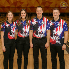 Load image into Gallery viewer, Custom Grunge American Flag Bowling Shirt For Men, Patriotic Bowling Jersey Team Polo &amp; 1/4 Zip TDM6227