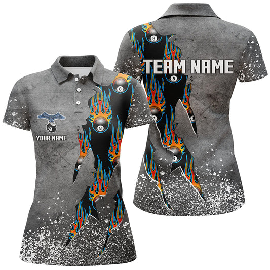 Custom Ball 8 Grey Grunge Billiard Shirts For Women Best Custom Team Name Billiard Jerseys |Blue TDM1561