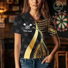 Load image into Gallery viewer, Personalized Black And Golden Tribal Dart Shirts For Women Custom Dart Jersey Team Polo &amp; 1/4 Zip TDM4105