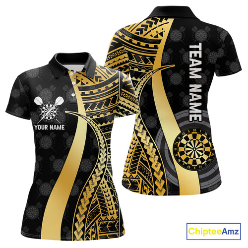 Personalized Black And Golden Tribal Dart Shirts For Women Custom Dart Jersey Team Polo & 1/4 Zip TDM4105