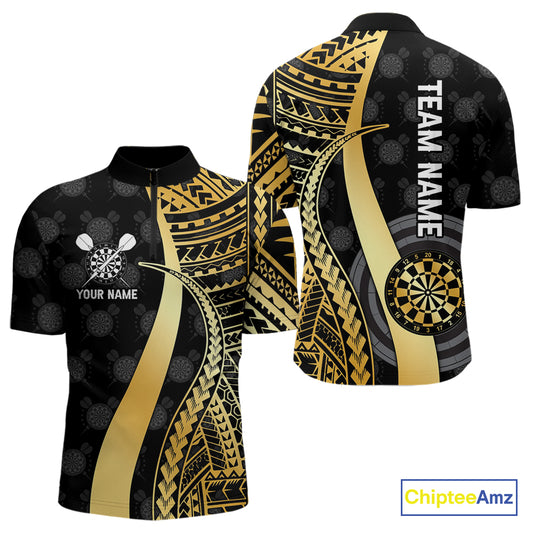 Personalized Black And Golden Tribal Dart Shirts For Men Custom Dart Jersey Team Polo & 1/4 Zip TDM4105
