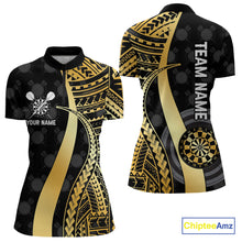 Load image into Gallery viewer, Personalized Black And Golden Tribal Dart Shirts For Women Custom Dart Jersey Team Polo &amp; 1/4 Zip TDM4105