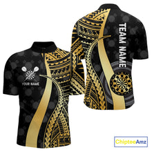 Load image into Gallery viewer, Personalized Black And Golden Tribal Dart Shirts For Men Custom Dart Jersey Team Polo &amp; 1/4 Zip TDM4105