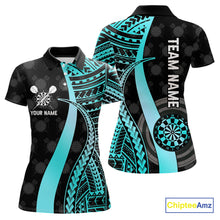Load image into Gallery viewer, Personalized Black And Turquoise Tribal Dart Shirts For Women Custom Dart Jersey Team Polo &amp; 1/4 Zip TDM4106