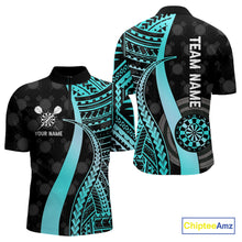 Load image into Gallery viewer, Personalized Black And Turquoise Tribal Dart Shirts For Men Custom Dart Jersey Team Polo &amp; 1/4 Zip TDM4106