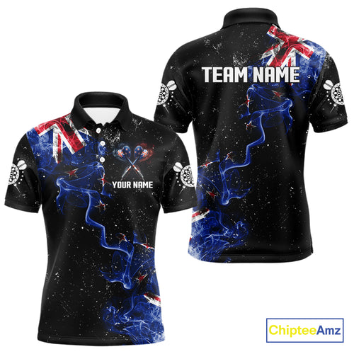 Customized Grunge New Zealand Flag Smoke Darts Polo & 1/4 Zip, Patriotic Darts Jerseys For Men TDM4289