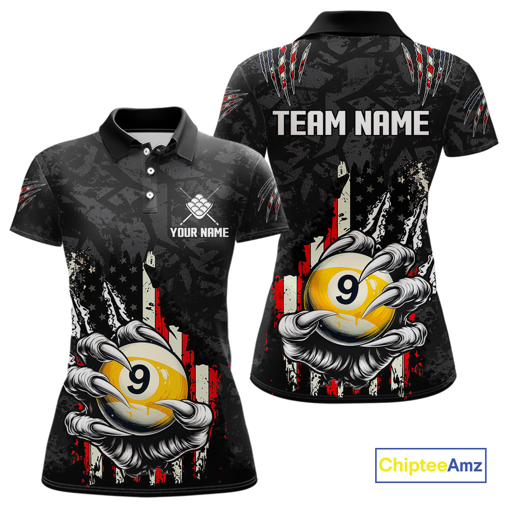Funny Claw Tearing US Flag 9 Ball Pool Custom Billiard Shirts For Women, Patriotic Billiard Jerseys TDM4473