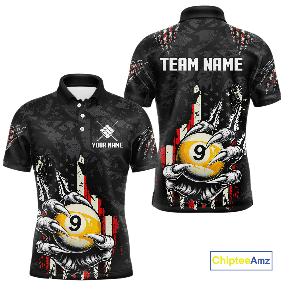 Funny Claw Tearing US Flag 9 Ball Pool Custom Billiard Shirts For Men, Patriotic Billiard Jerseys TDM4473