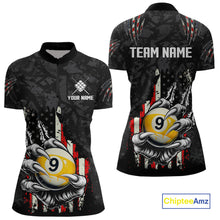 Load image into Gallery viewer, Funny Claw Tearing US Flag 9 Ball Pool Custom Billiard Shirts For Women, Patriotic Billiard Jerseys TDM4473