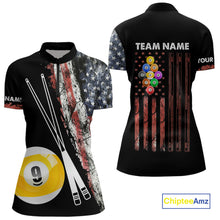 Load image into Gallery viewer, Retro Grunge American Flag 9 Ball Pool Billiard Shirt For Women Custom Patriotic Billiard Team Jersey TDM4474