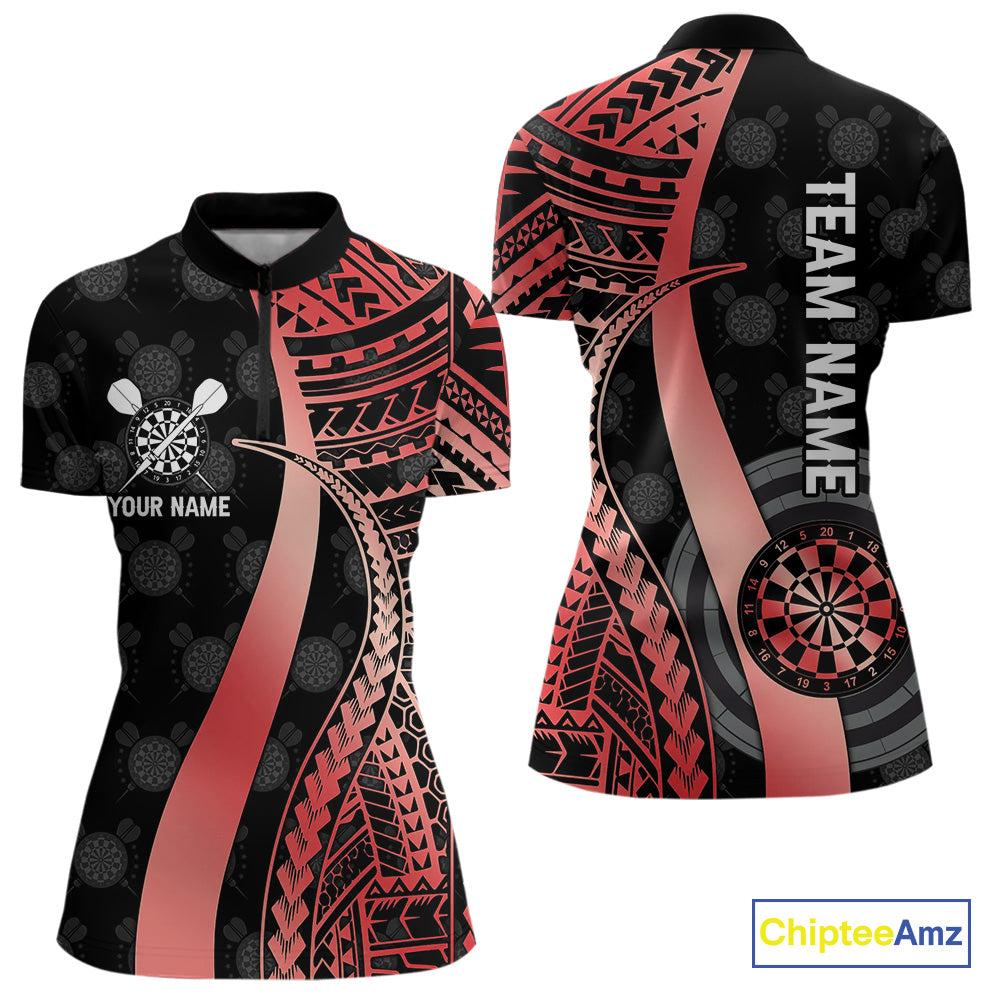 Personalized Black And Red Tribal Dart Shirts For Women Custom Darts Jersey Team Polo & 1/4 Zip TDM4913