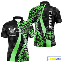 Load image into Gallery viewer, Personalized Black And Green Tribal Dart Shirts For Men Custom Darts Jersey Team Polo &amp; 1/4 Zip TDM4915