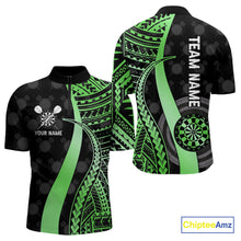 Load image into Gallery viewer, Personalized Black And Green Tribal Dart Shirts For Men Custom Darts Jersey Team Polo &amp; 1/4 Zip TDM4915