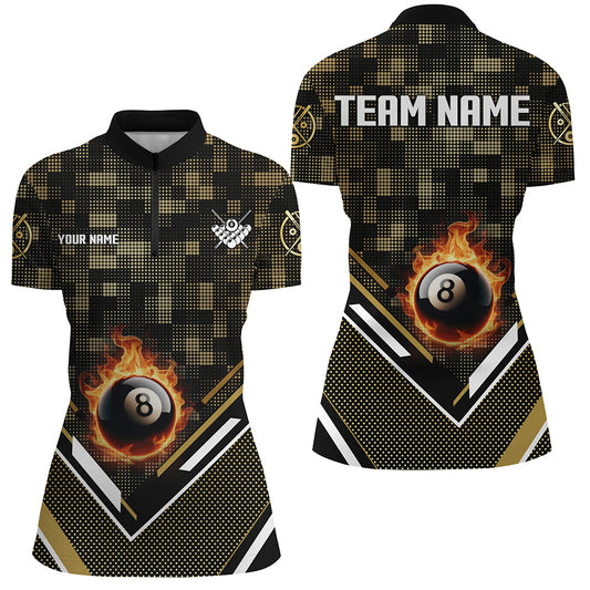 Customized Yellow 8 Ball Fire Tech Camo Pattern Billiard Sport Jerseys For Women Billiard Team Shirts TDM2894