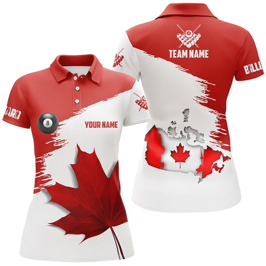Personalized Billiard Canadian Leaf 3D Polo Shirts For Women, Canada Billiard Shirts For Patriot TDM0668