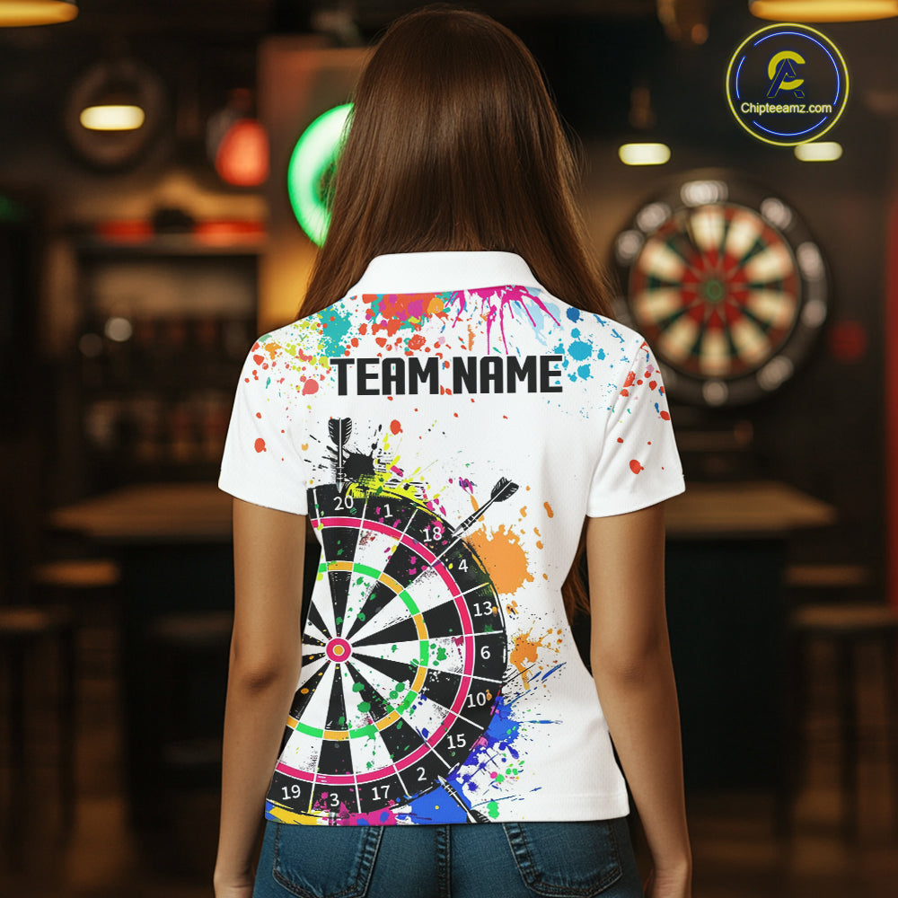 Funny Dartboard Colorful Paint Dart Shirt For Men Custom Darts Team Jersey Polo & 1/4 Zip |White TDM5623