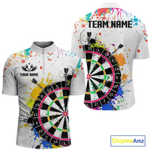Load image into Gallery viewer, Funny Dartboard Colorful Paint Dart Shirt For Men Custom Darts Team Jersey Polo &amp; 1/4 Zip |White TDM5623