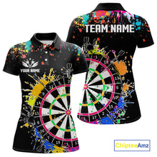 Load image into Gallery viewer, Funny Dartboard Colorful Paint Dart Shirt For Women Custom Darts Team Jersey Polo &amp; 1/4 Zip |Black TDM5624