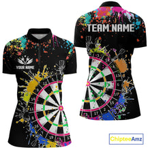 Load image into Gallery viewer, Funny Dartboard Colorful Paint Dart Shirt For Women Custom Darts Team Jersey Polo &amp; 1/4 Zip |Black TDM5624